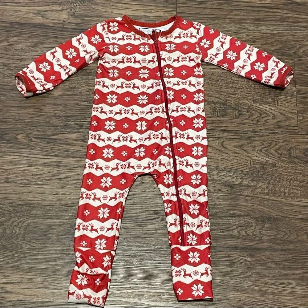 Sweet Honey Christmas Zip Up Onsie Red White Reindeer Size 18 Months
